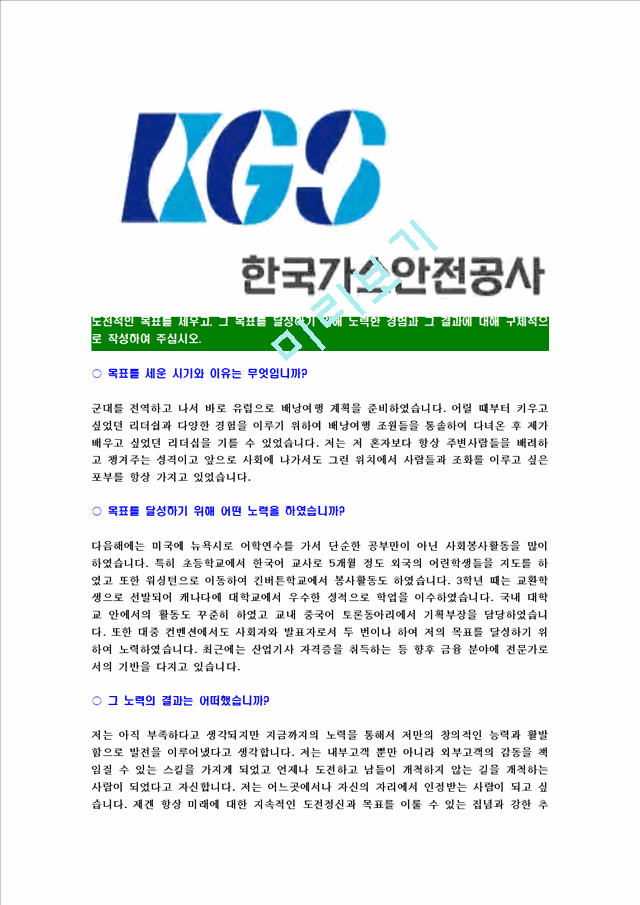 [한국가스안전공사-최신공채합격자기소개서] 가스안전공사자기소개서,한국가스안전공사합격자기소개서,KGS   (3 )